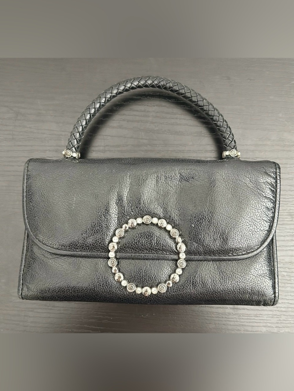 Brighton Black Leather Trifold Wallet Clutch Purse Minibag